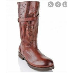 Bacio 61 | Brown Prolisso Brown Moto Slouchy Boots Buckled Perforated Size 8.5